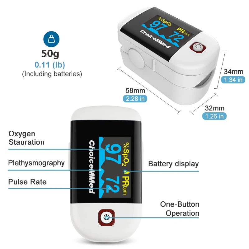 ChoiceMMed Portable Finger Pulse Oximeter Blood Oxygen Saturation Meter SpO2 Heart Rate Monitor OLED digital Oximetro MD300C22