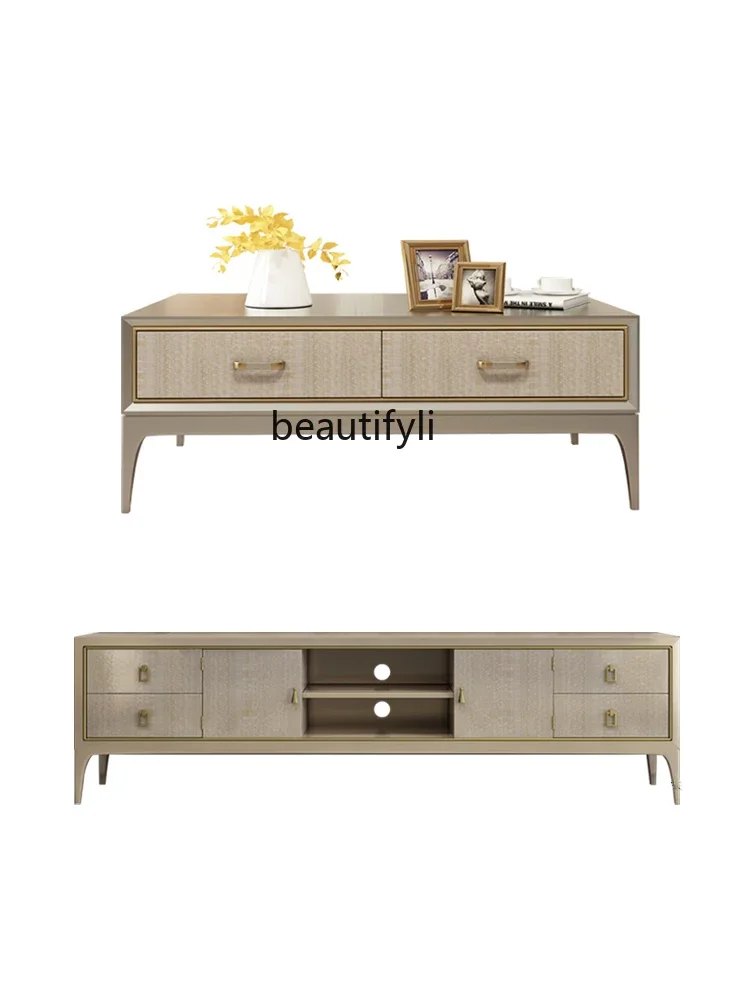 

American Light Luxury Solid Wood TV Cabinet Coffee Table Bedroom Wall Storage Organizer Floor Cabinet Modern Minimalist