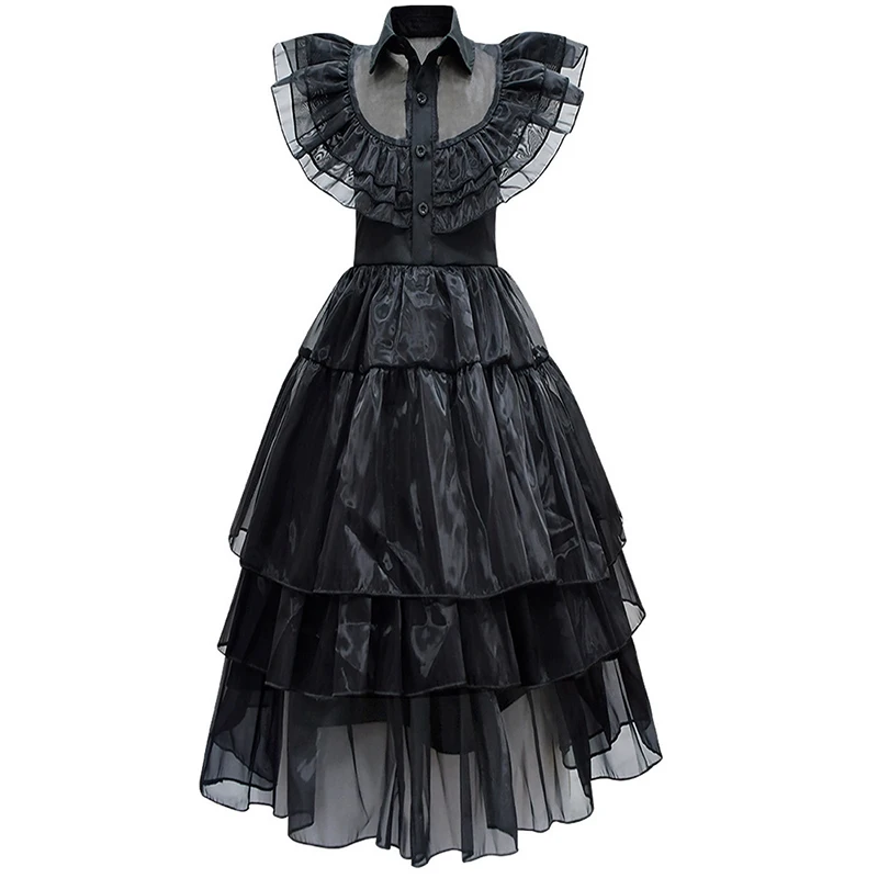 Girls Wednesday Dress Children Addams Halloween Black Clothes Kid Dancing Cosplay Costume Princess Christmas Cosplay Black Dress