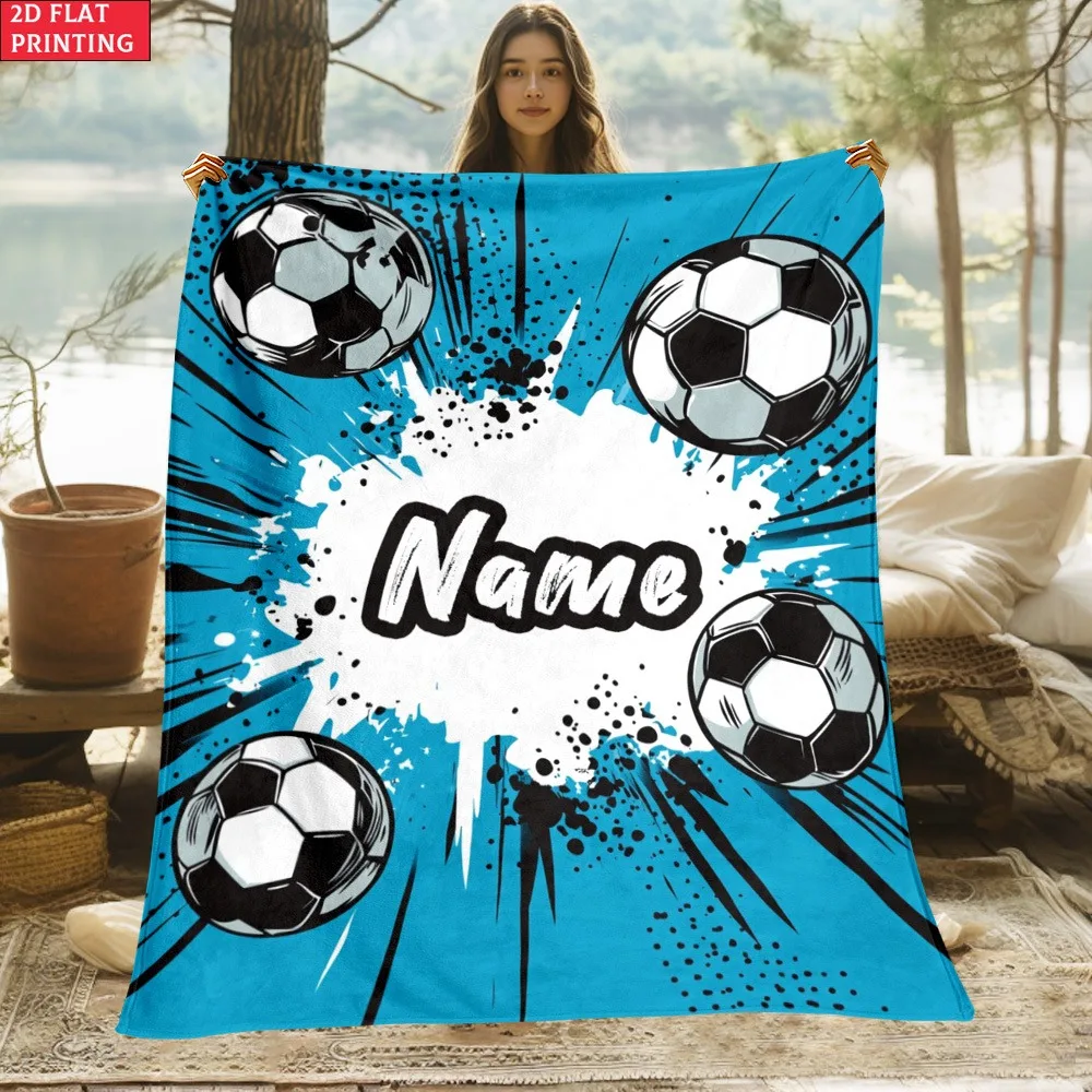 Custom name Soccer Blanket Soccer Themed printed Blanket for Football fans boys girls birthday festival gifts four season use