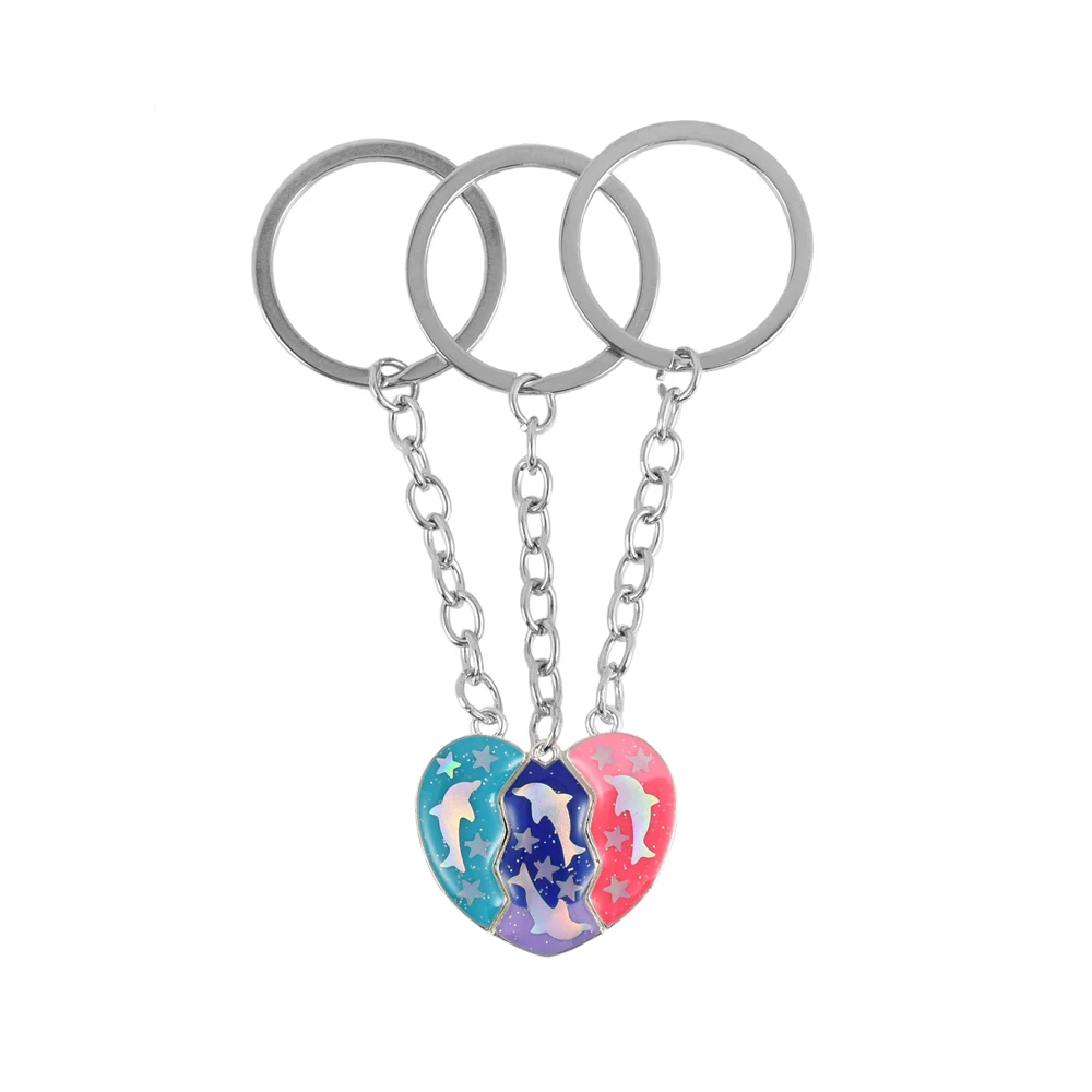 Lovecryst 3 قطعة/المجموعة لطيف على شكل قلب دولفين الترتر خياطة أفضل صديق Bestie مفتاح سلسلة للفتيات موضة هدايا الصداقة