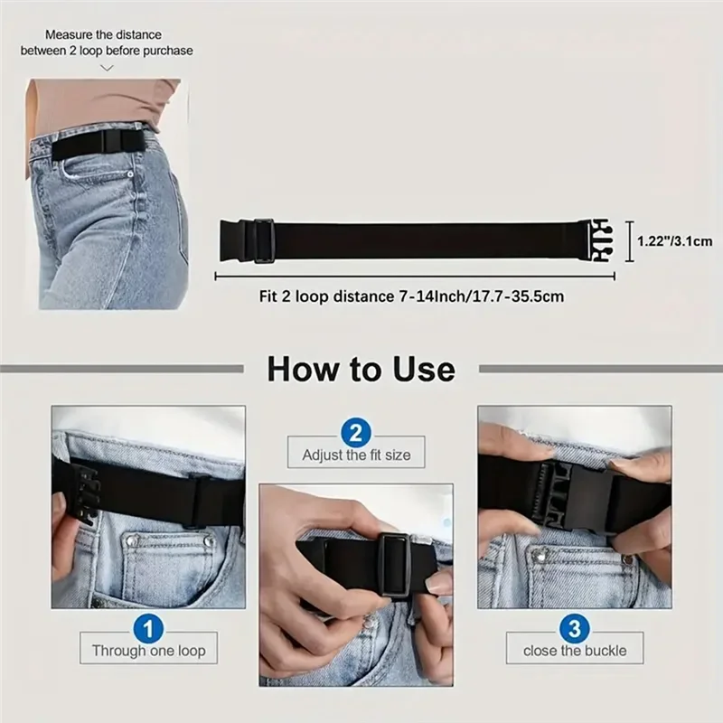 Ceintures élastiques sans boucle pour hommes et femmes, pour Jeans, paquet de 2, ajusteur de pantalon Invisible avec boucle plate, boucle de ceinture de 1.5 pouces, SAL Durable