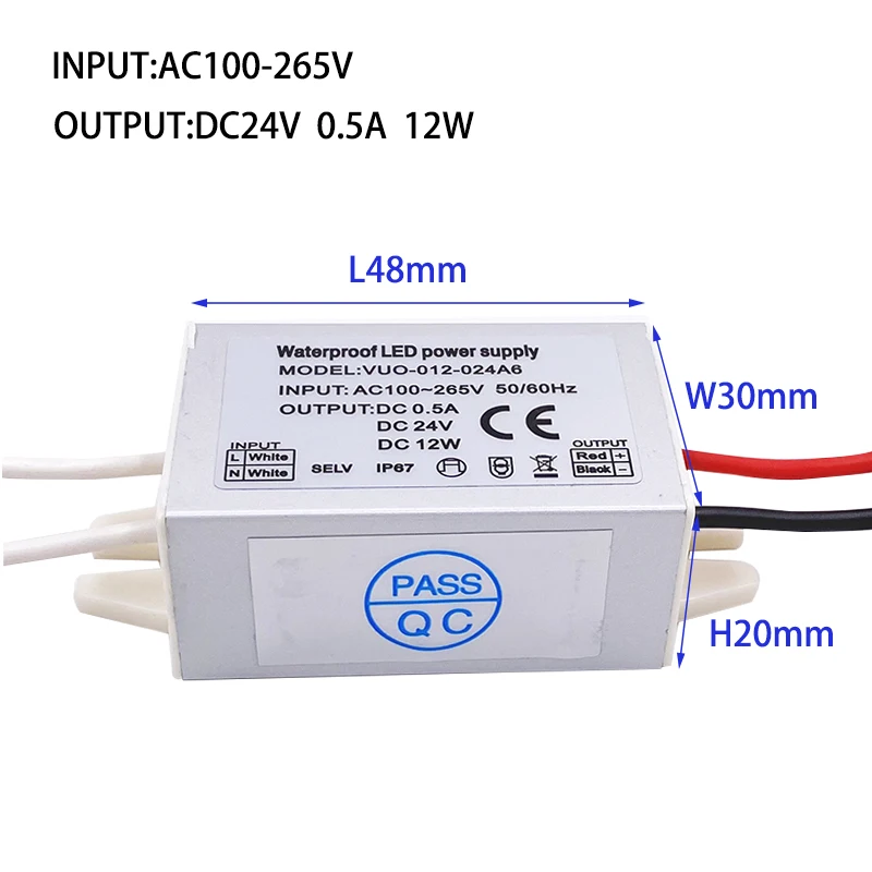Smukły mini regulator LED AC120V 240V do DC 12V 24V IP67 12W Oświetlenie zewnętrzne Transformator Konwerter Listwa świetlna Zasilacz