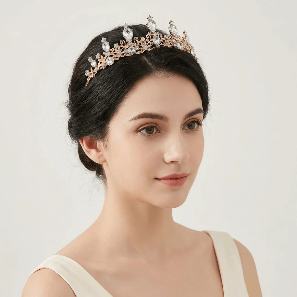 

Fashion Alloy Queen Princess Crown Baroque Classical Pattern Bridal Crown Water Drop Shape Jewelry Diadem Headwear Costume Party