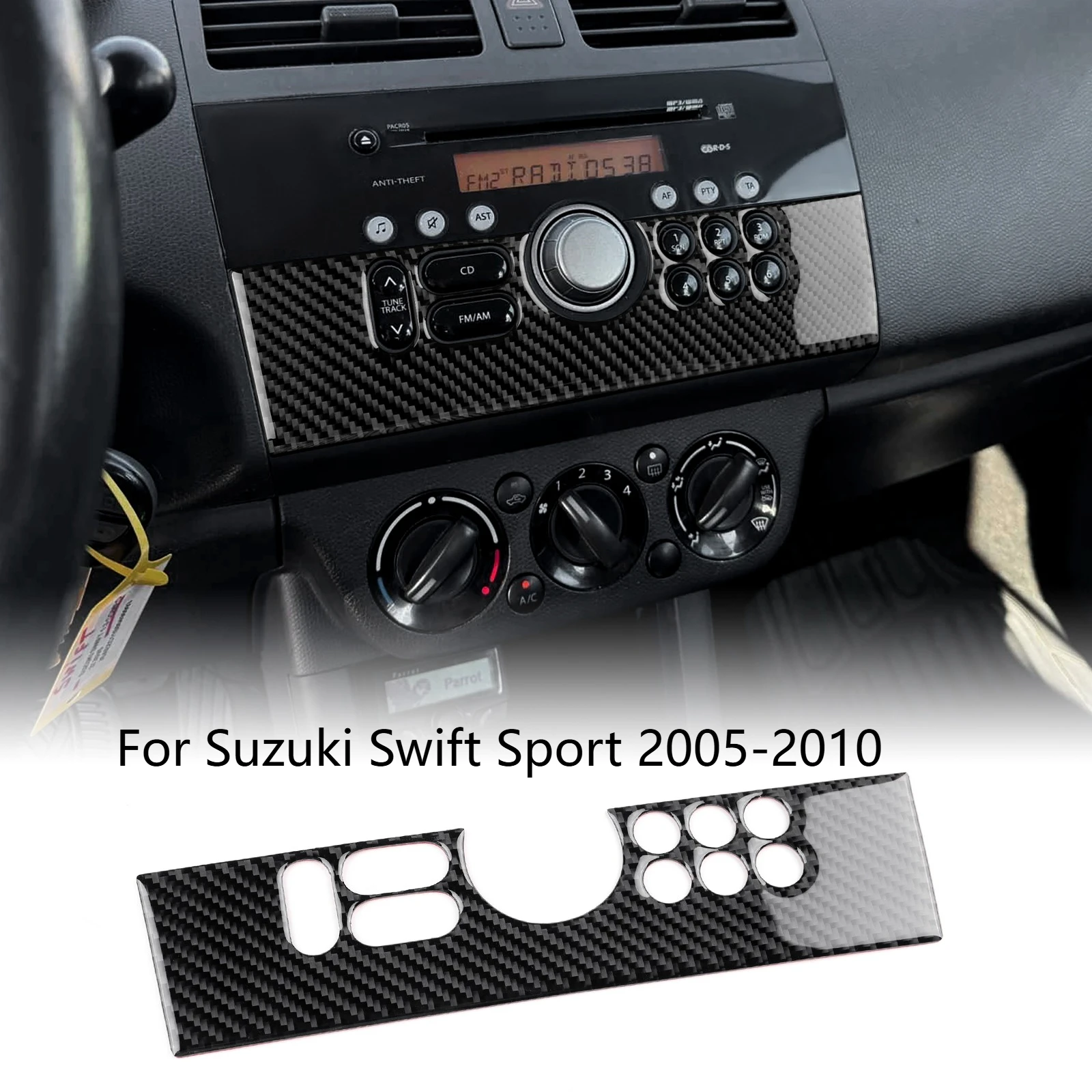 Carbon Fiber Center Console CD Player Frame Trim For Suzuki Swift Sport 2005-2010 Dashboard Interior Sticker Car Accessories