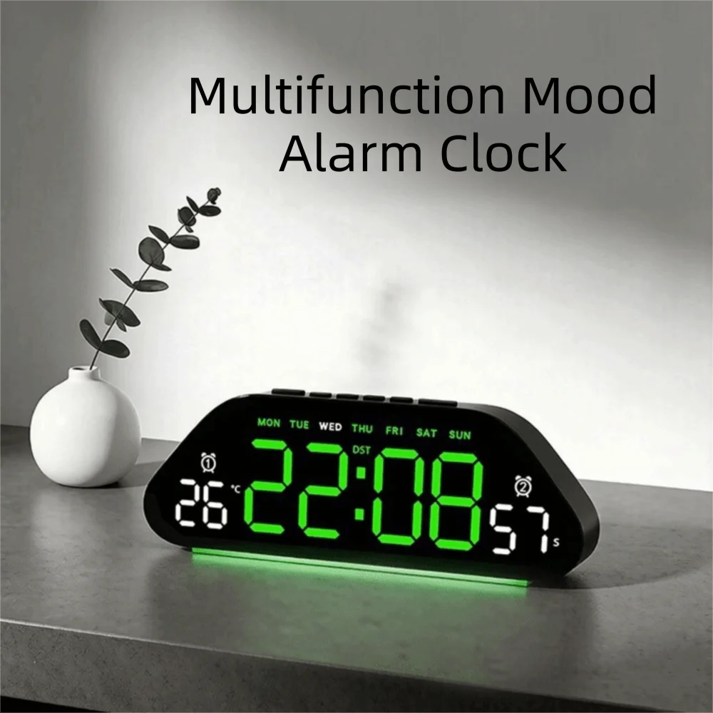 Temperature Display LED Alarm Clock Large Screen Dimmable Electronic Clock Multifunctional Humidity