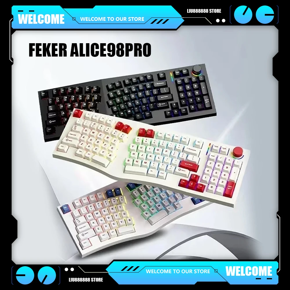 New FEKER Alice98Pro 3Mode Wireless Wired Keyboards Ergonomics RGB Hot-Swap Custom Mechanical Keyboard Alice PC Keyboard Gifts