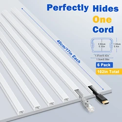 6pcs Cord Hider for One Cord, 102in Cable Hider, Paintable Wire Covers for Cords Wall, PVC Wire Hider, Single Cable Raceway
