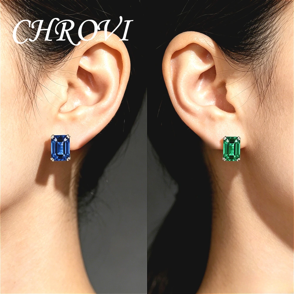 Light Luxury Fashion 925 Sterling Silver Small Green Diamond Stud Earrings, Versatile Design, Blue Earrings for Women