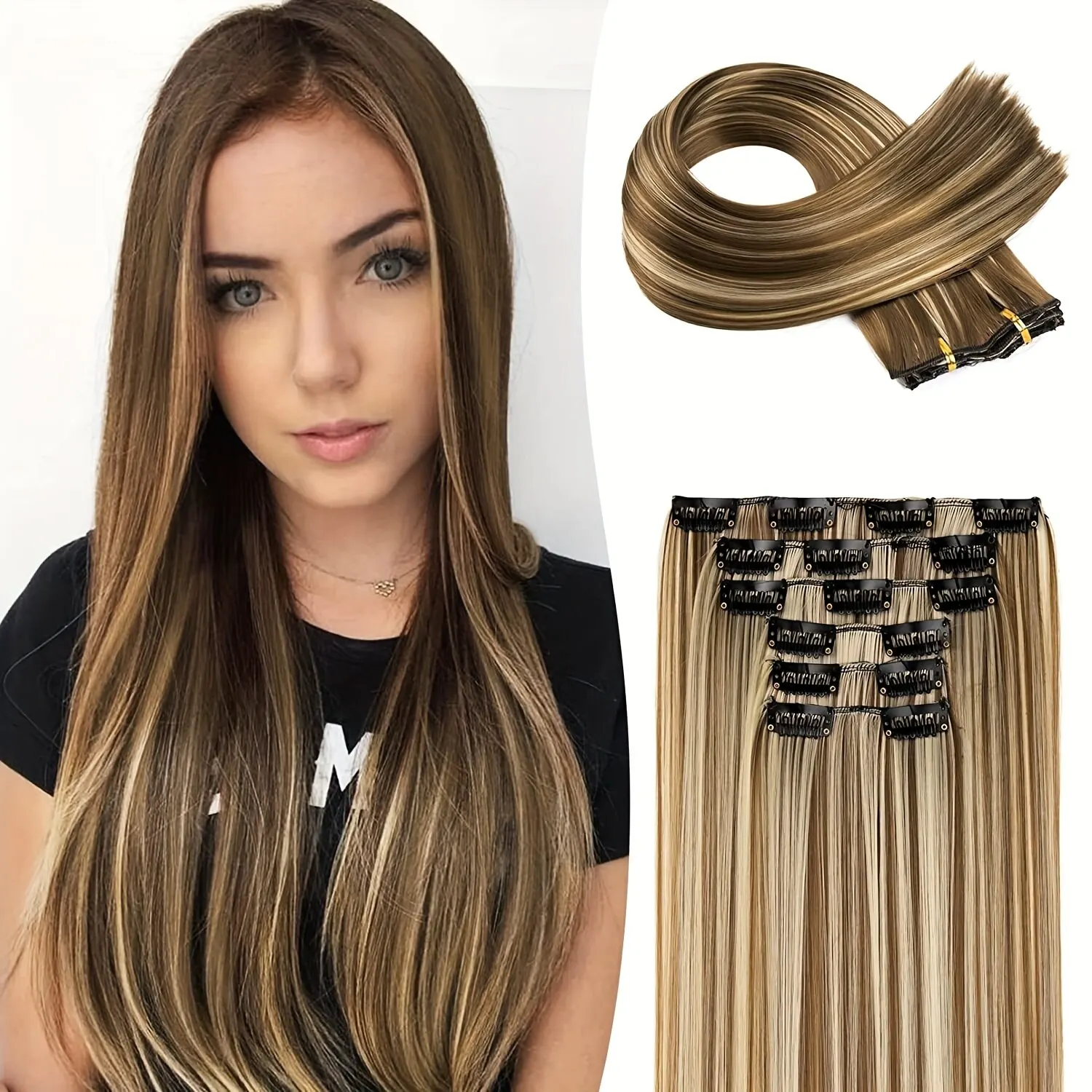 Synthetic Transform Your Look Instantly 16pcs Clip In Long Straight Hair Extensions For Women Girls