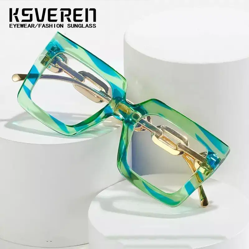KSVEREN Oversize Square Reading Glasses Anti Blue Light Lens Women Classic Prescription Glasses Frame Fashion Presbyopic Glasses