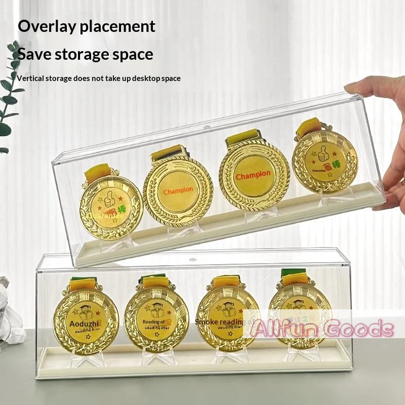 [TG835]1 Set Gold Medal Storage Rack Rectangular Plastic Marathon Medal Storage Box Tabletop Stackable Coin Souvenir Organizer