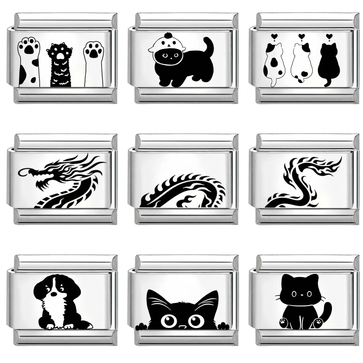 Y2K Lasergravur Tiere Tiger Drache Wolf Schlange Italienische Charm Links Fit 9mm Edelstahl Armband Frauen DIY Herstellung von Geschenken