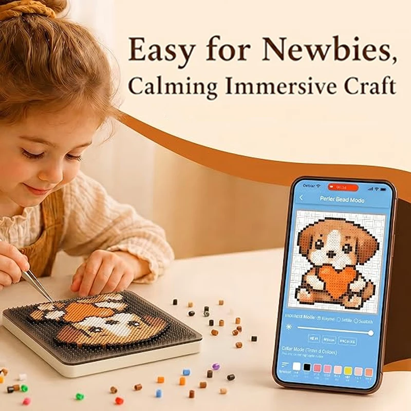 Smart 52x52 LED Tracing Board for DIY 2.6mm Mini Melty Beads, APP-Driven Pixel Pattern Display, Rechargeable USB-C Craft Tray