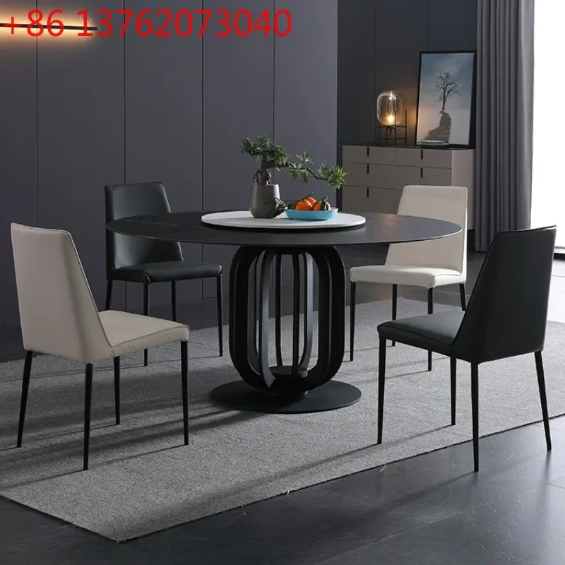 Italian minimalist rock slab dining table and chair combination rotating simple modern large and small