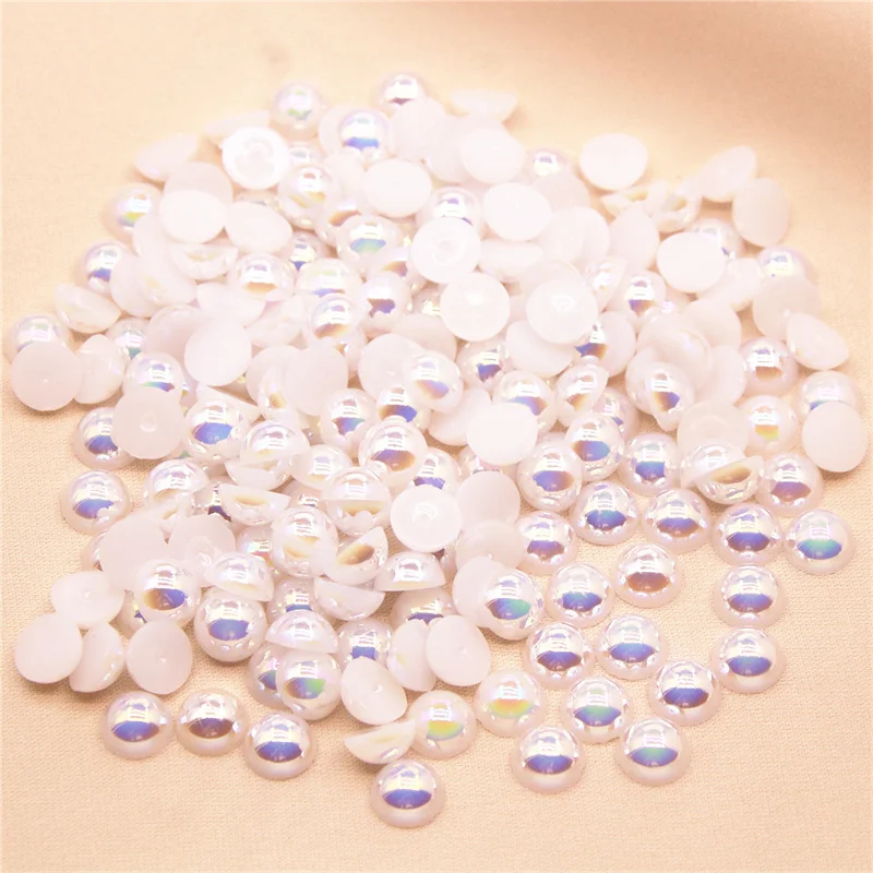 Weiß AB Halbe Runde Perle Perlen Harz Flache rückseite Cabochon Simulierte Perle Perlen 2mm/3mm/4mm/5mm/6mm/8mm/10mm/12mm