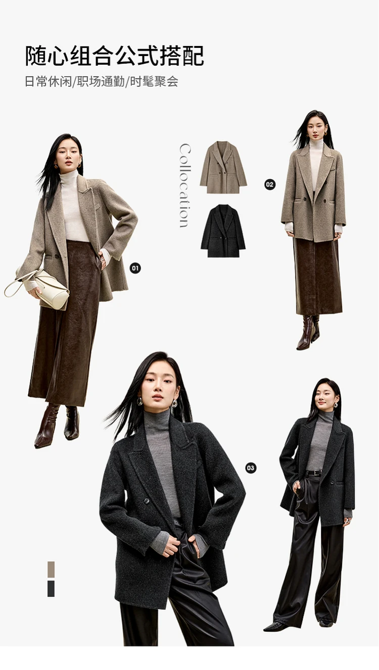SENTUBILA Wollmisch-Blazer für Damen 2026 Winter Warmer Doppelreihiger Wollmantel Damen-Oberbekleidung Damenkleidung W44O56673 – Detail 8