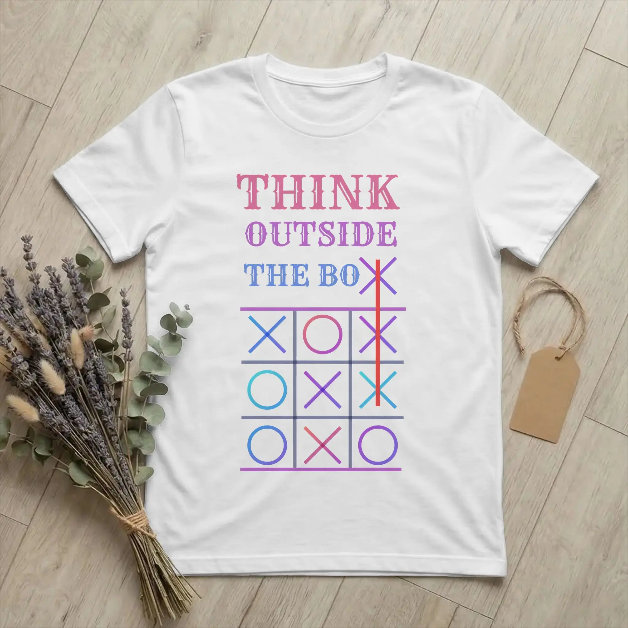 Think Outside The BOX  T-Shirts Tic Tac Toe Fun Pure Cotton Tee Shirt Round Collar Short Sleeve T Shirts Plus Size Clothing