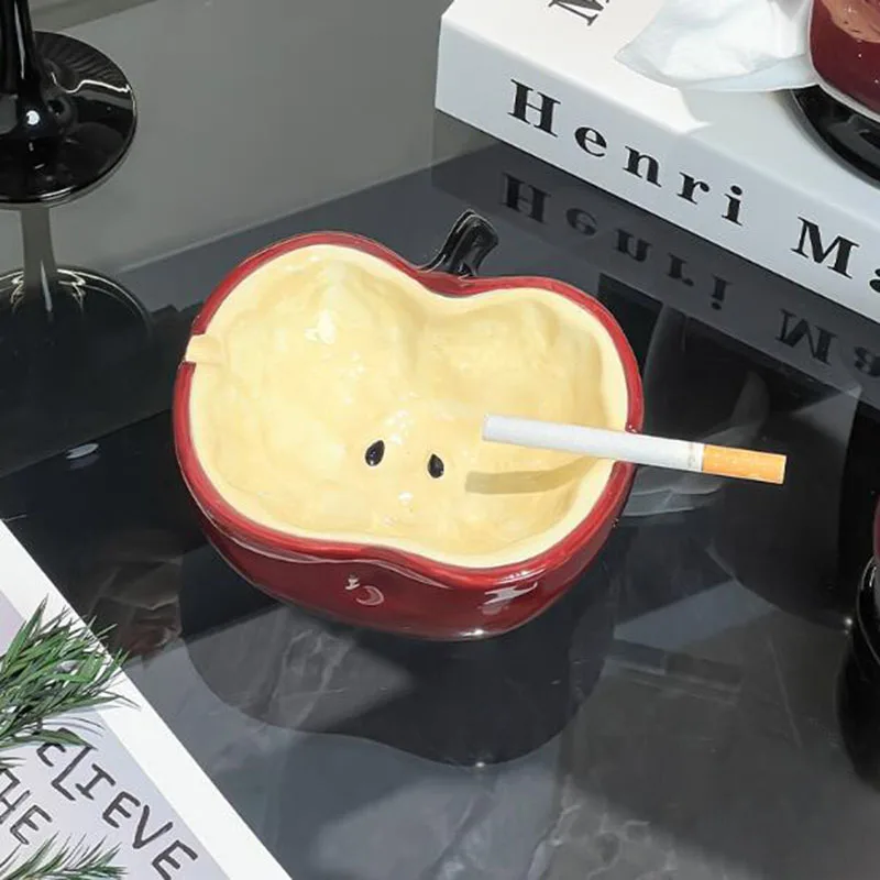 Creative Cute Apple Ashtray Office Living Room Creative Ceramic Ash Tray Smoking Holder Home Decoration Ornaments