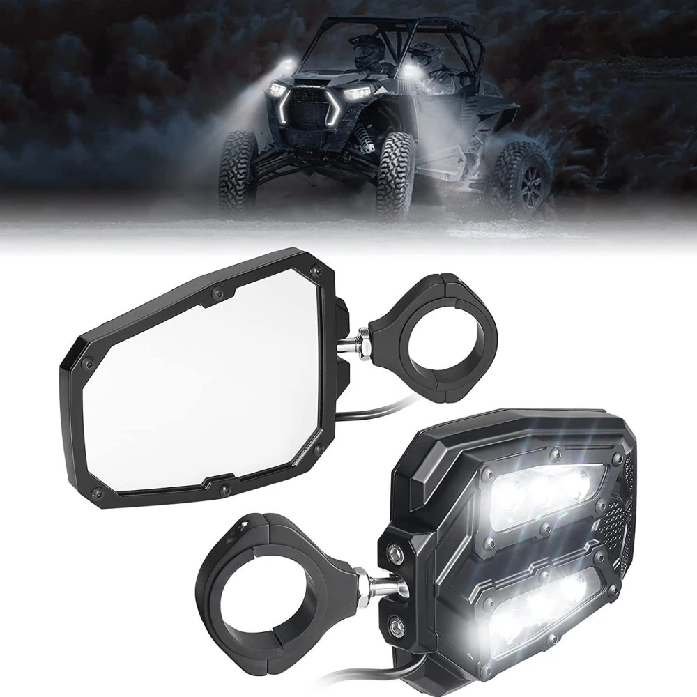 MOVOTOR Aluminum UTV Side Mirrors Lights Fits 1.75