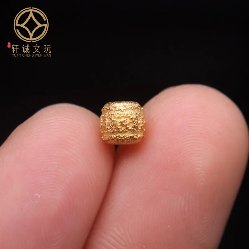 Original Fine Gold Plated Six Syllable Mantra Old Style Barrel Waist Spacer Loose Beads DIY Meditation Handmade Craft Accessory
