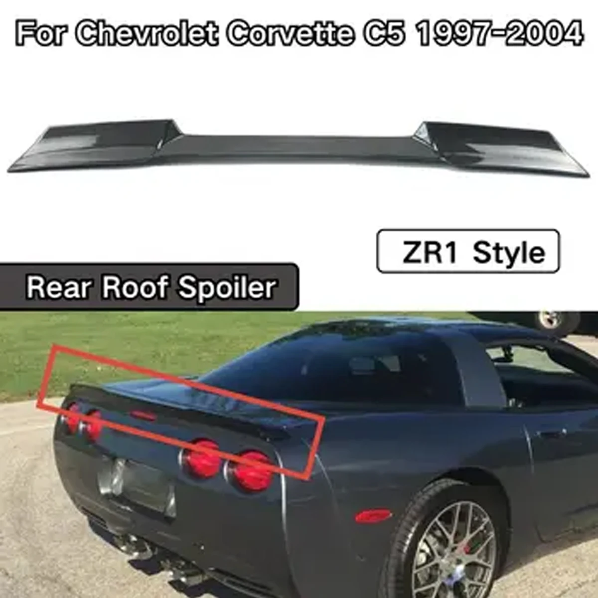 For 1997-2004 Corvette C5 ZR1 Carbon Look Rear Trunk Wing Spoiler Carbon fiber pattern and Bright black car Sports Accessories