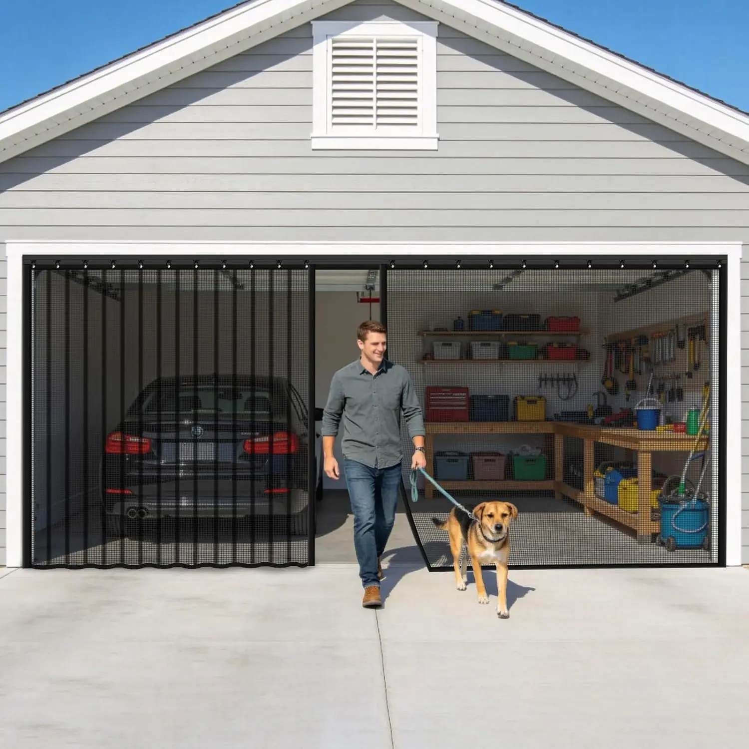 

Раздвижная сетка для гаражных ворот 16x7 футов для гаража на 2 машины, усиленная, с выдвижной сеткой и простой установкой