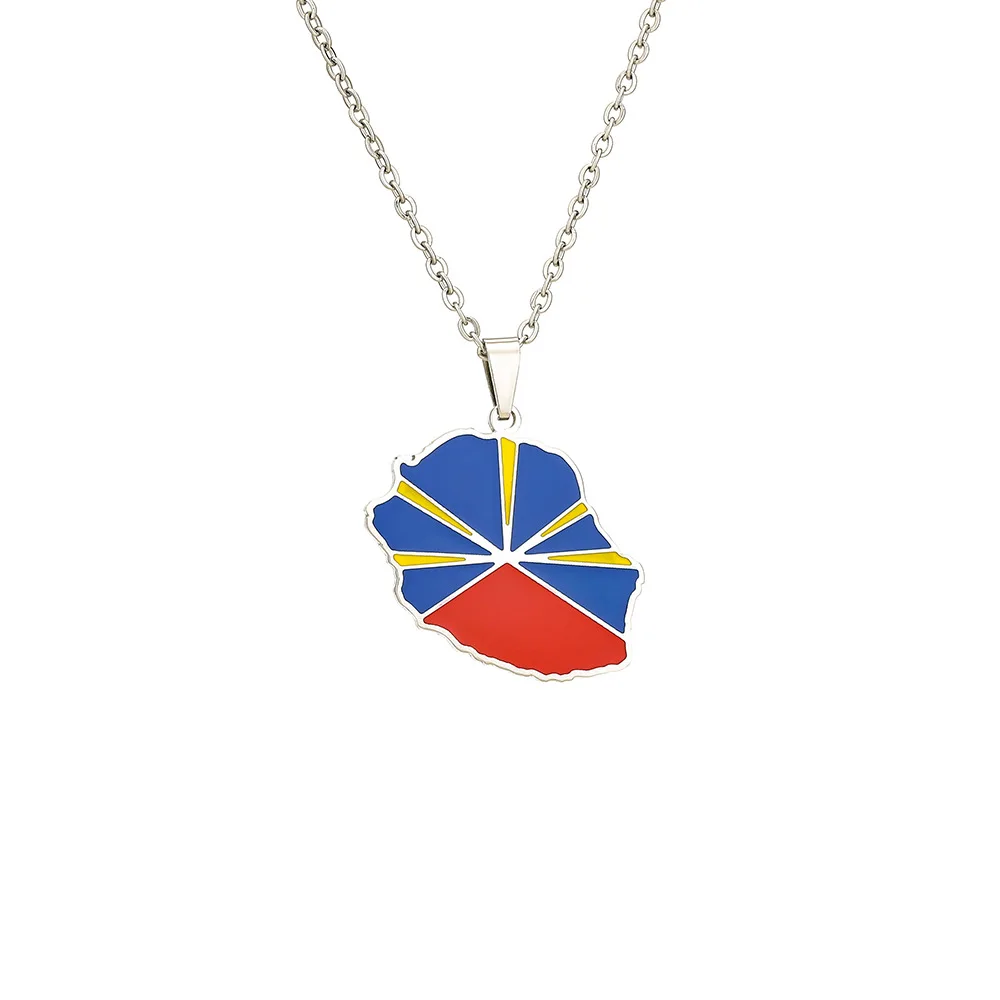 French Reunion Map Pendant Necklace Stainless Steel Française La Réunion Island Chain Collar Clavicle Choker Hometown Gifts