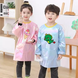 Tablier imperméable à manches longues pour enfants, bavoir pour bébé, couverture, blouse, peinture au laser, art de la maternelle, manger