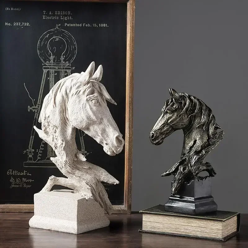 Nordic Style Retro Horse Head Decoration Home Living Room Curio Shelves Office Resin Crafts Decoration