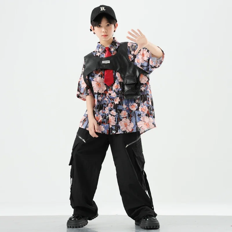 Jungen Hip Hop Kleidung Weste Drucken T-shirt Cargo Hosen Mädchen Street Dance Kleidung Sets Kinder Jazz K-pop Kostüme Kinder streetwear