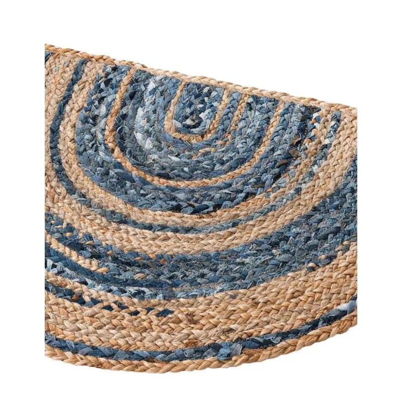 Rug Half Moon 100% Natural Denim Jute Braided Floor Door Mat Modern Area Rug