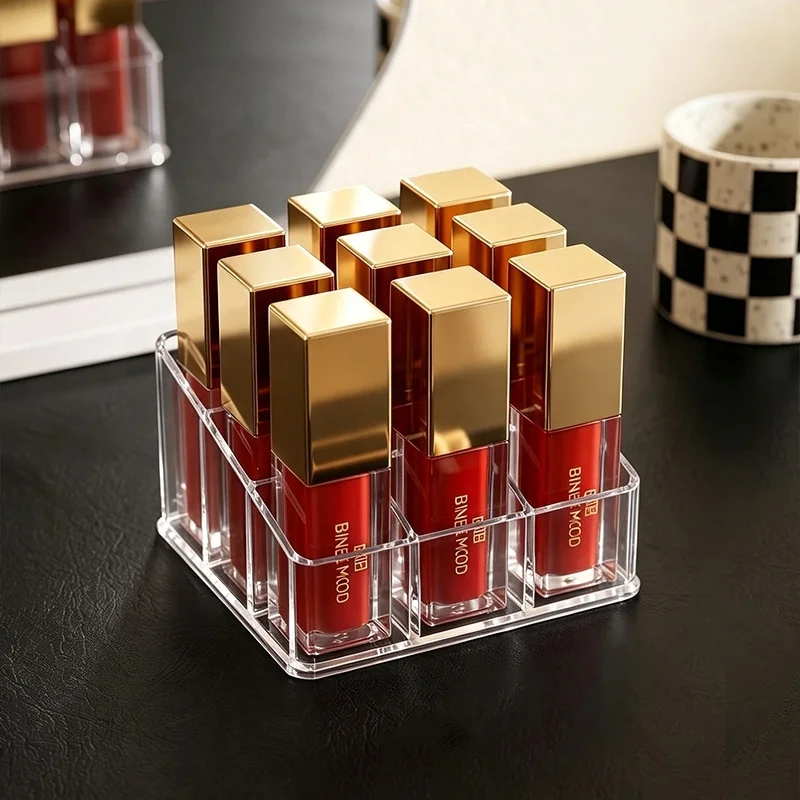 1pc Acrylic Lipstick Organizer 9 Slots Makeup Lip Gloss Holder Cosmetic Eyebrow Pencil Eyeliner Storage Display Rack Desktop