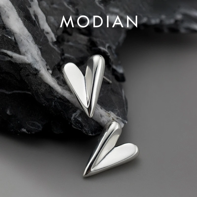 Modian 925 Sterling Silver nieregularna, modna serduszka kolczyki dla kobiet stackowalne wykwintne kolczyki do uszu klasyczna biżuteria