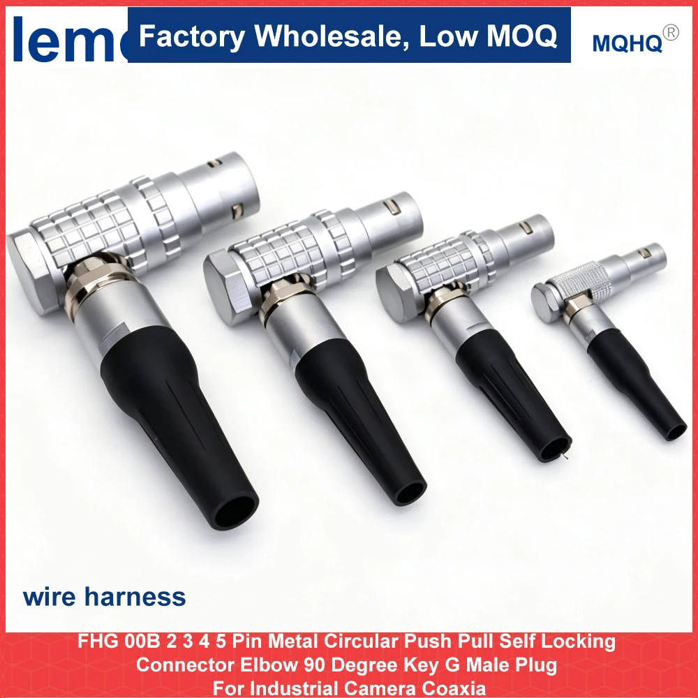 FHG 00B 2 3 4 5 Pin Metal Circular Push Pull Self Locking Connector Elbow 90 Degree Key G Male Plug For Industrial Camera Coaxia