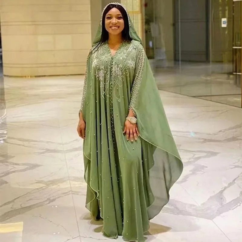 Gaun Berkerudung Muslim Turki Dubai Abaya Terbuka Baru Kardigan Mewah Manik-manik Kaftan Sifon Wanita Pakaian Islami Boubou Ukuran Besar