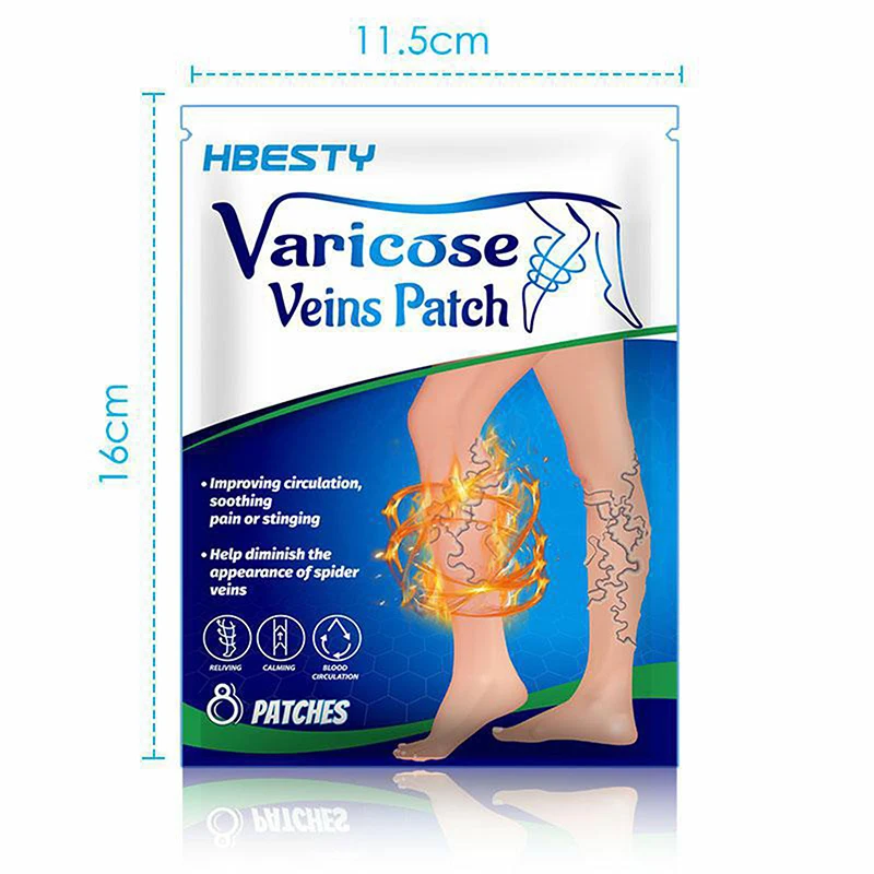 Patch de tratamento de perna e circulação sanguínea para varizes, Gesso inchado, Promover o metabolismo, Promover a circulação sanguínea suave, Unisex, 8pcs por saco