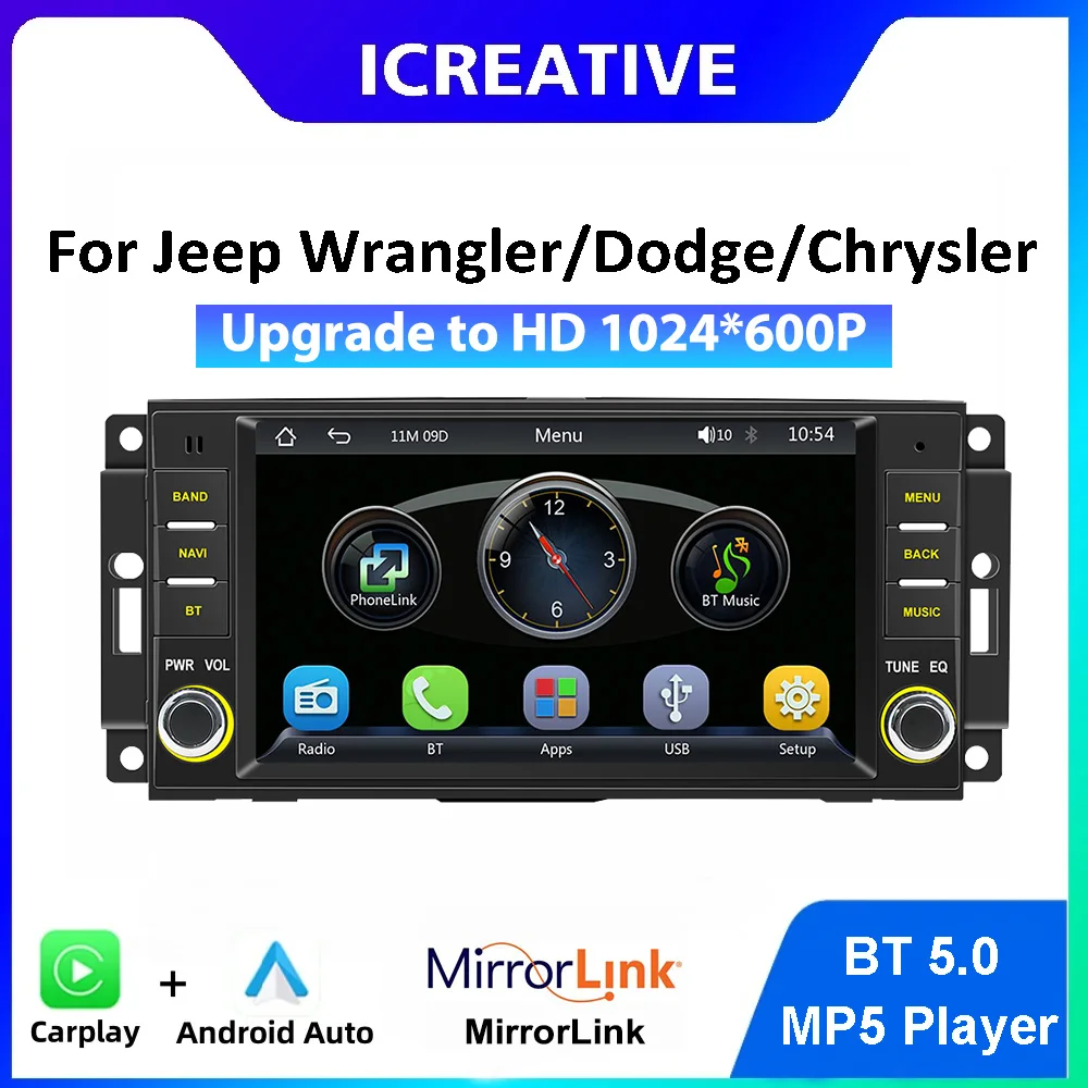Car MP5 Player For Jeep Wrangler COMPASS Dodge Chrysler CHEVROLET EPICA Radio Wireles Carplay Android Auto AM RDS 2 Din Stereo
