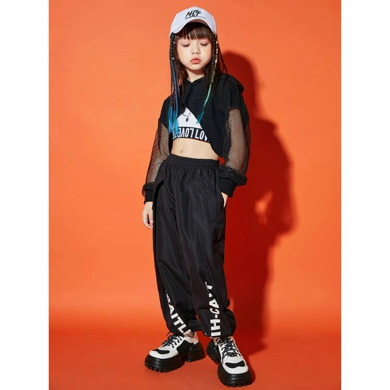 

Детская одежда в стиле хип-хоп, костюм для джазовых уличных танцев для девочек, детский свитшот, комплект брюк, одежда для бальных танцев, одежда для сценического рейва