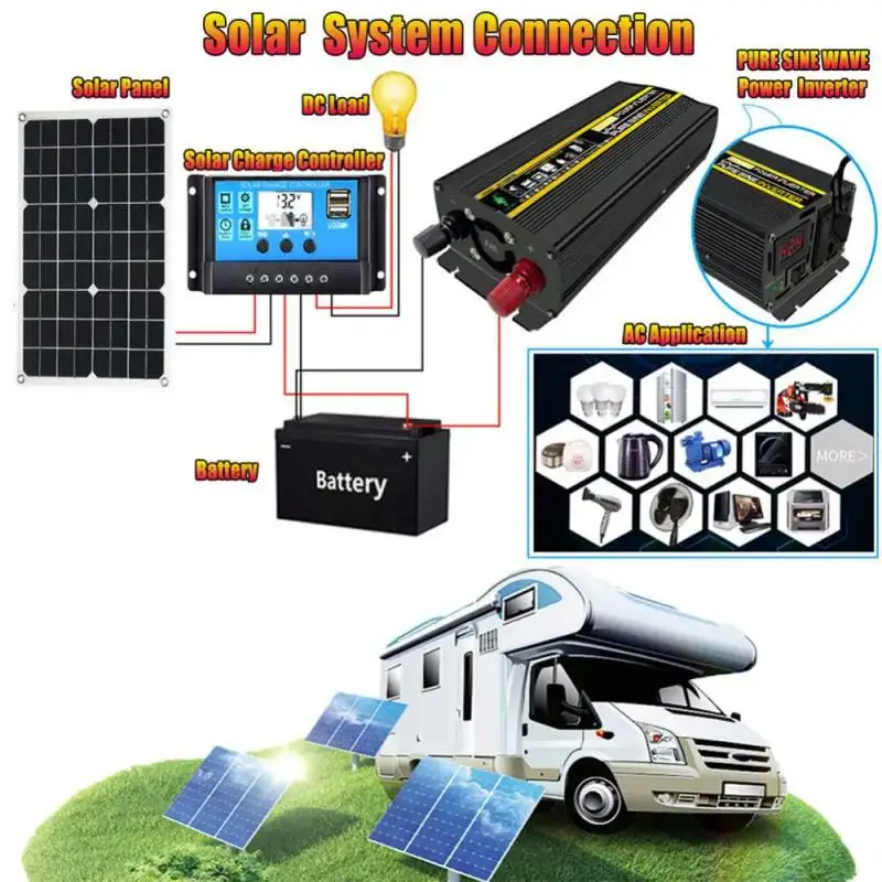 Pure Sine Wave Inverter 12V/24V/48V/60V To 110V 220V 8000/6000/4000/3000W Voltage Transformer Power Converter Solar Inverter