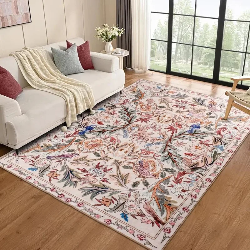 

Retro Art Floral Living Room Carpet Creative Fashion Sofa Bedroom Floor Mat Non Slip Machine Washable Rug Home Decor Ковер 러그