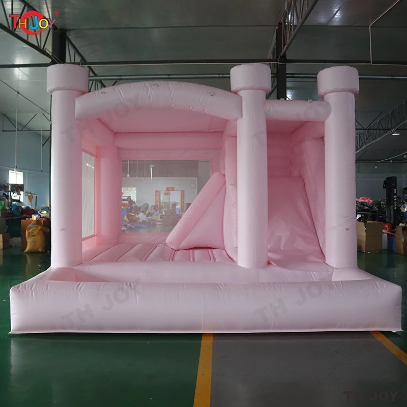 4x4m Commercial Pastel Pink Bounce House With Slide Ball Pit Jumping Castle Inflatable Wedding Bouncer Castle For Sale