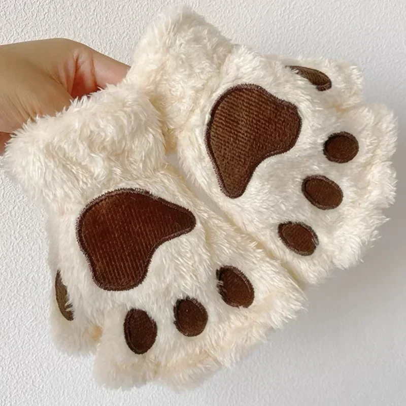 Lovely Plush Cat Claw Paw Gloves Plush Mittens Warm Soft Plush Short Fingerless Fluffy Bear Gloves Costume Half Finger Gloves