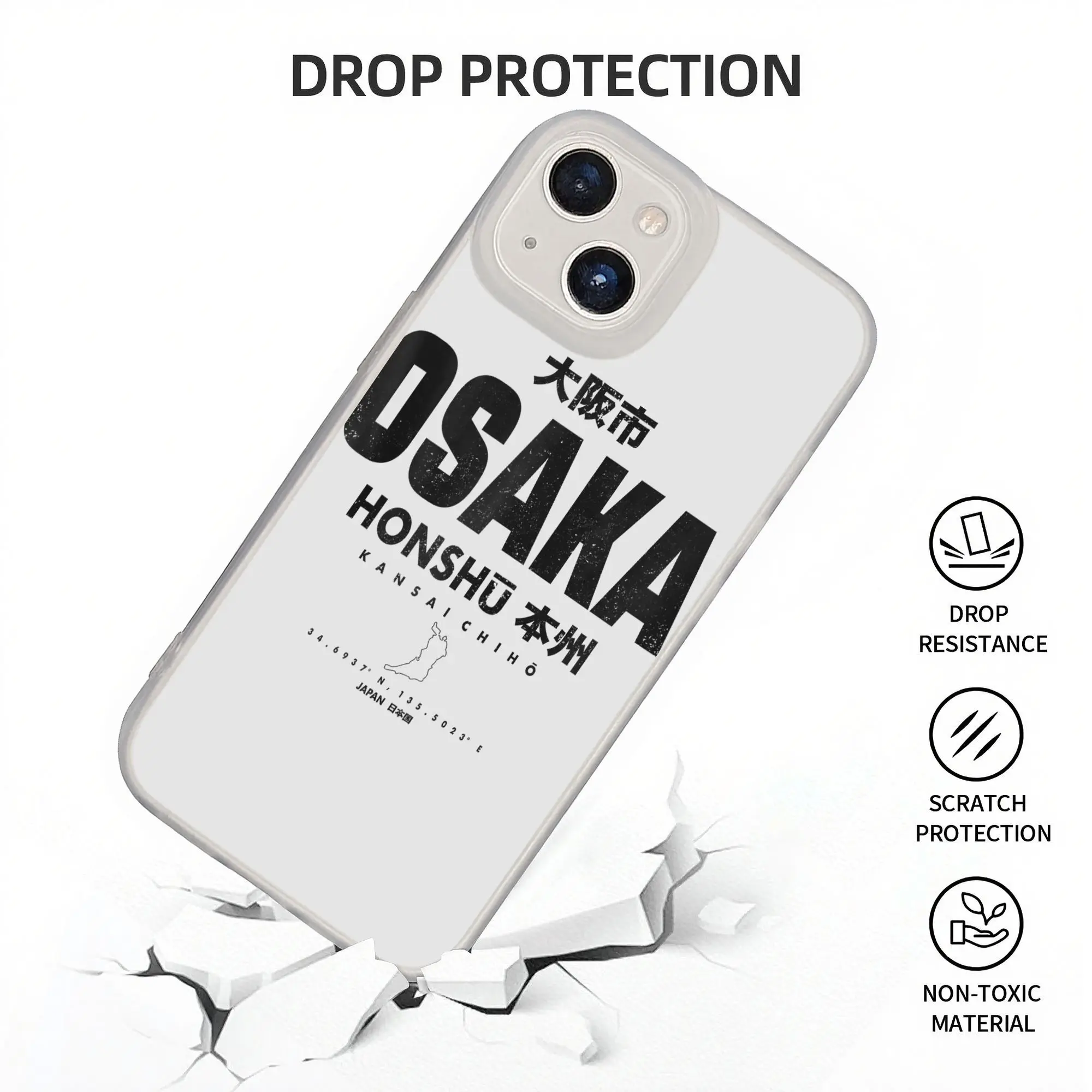Nueva Funda Protectora Antigolpes con Diseño Gráfico Japonés de Osaka, Japón, Región de Honshu Kansai, para iPhone 17, 16, 15, 14, 13, 12, 11