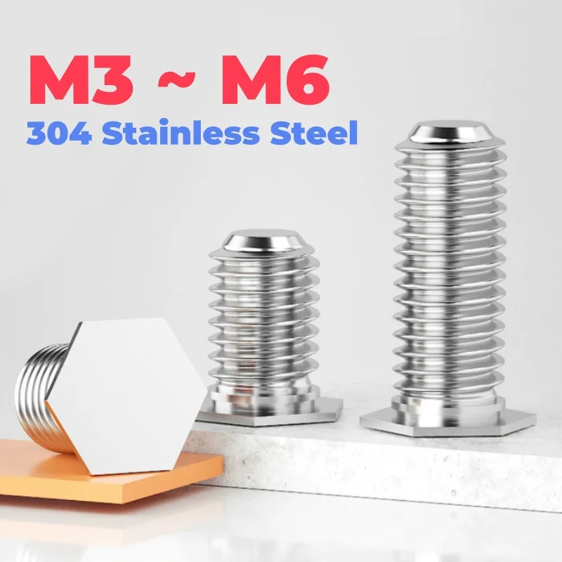 304 Stainless Steel M3 ~ M6 Studs Pressure Rivet Screw Flush Head Studs Outer Hex Pressure Plate Rivet Screws