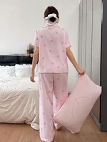 Women Bow Striped Print Pajama Sets Summer Short Sleeve Sleep Tops With Pants Pajamas Sets Comfortable Sleepwear Loungewear - Image 3