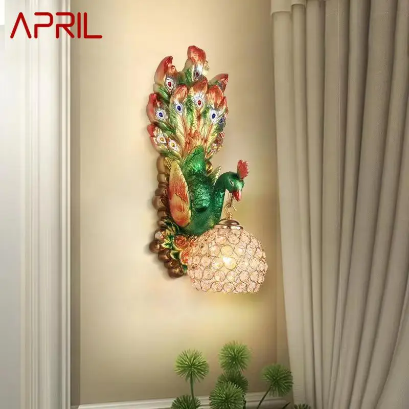 

APRIL Modern Peacock Wall Lamp LED Interior Creative Nordic Resin Sconce Lights for Home Living Room Bedroom Corridor
