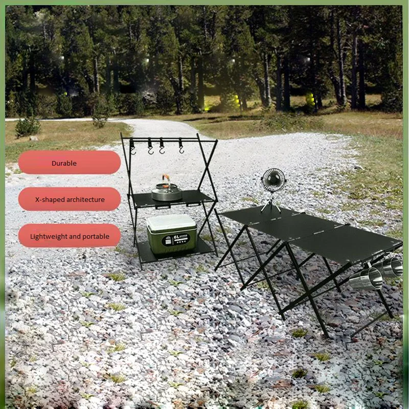 Camping Folding Table Outdoor Multifunctional Portable, Dual-purpose, Multi-layer Storage Rack, Nature Hike Tourist Picnic Table