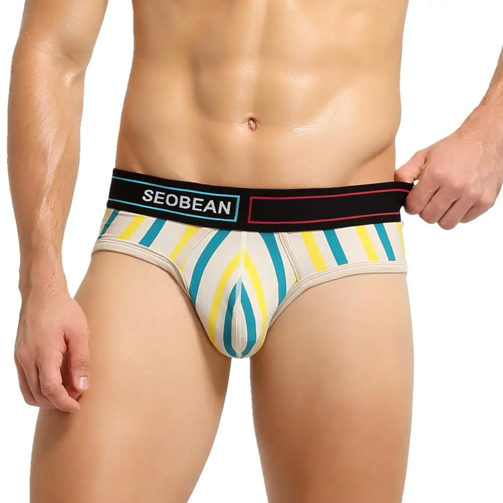 2022 New Arrivals SEOBEAN men\'s briefs cotton stripe underwear sexy male underwear briefs panties