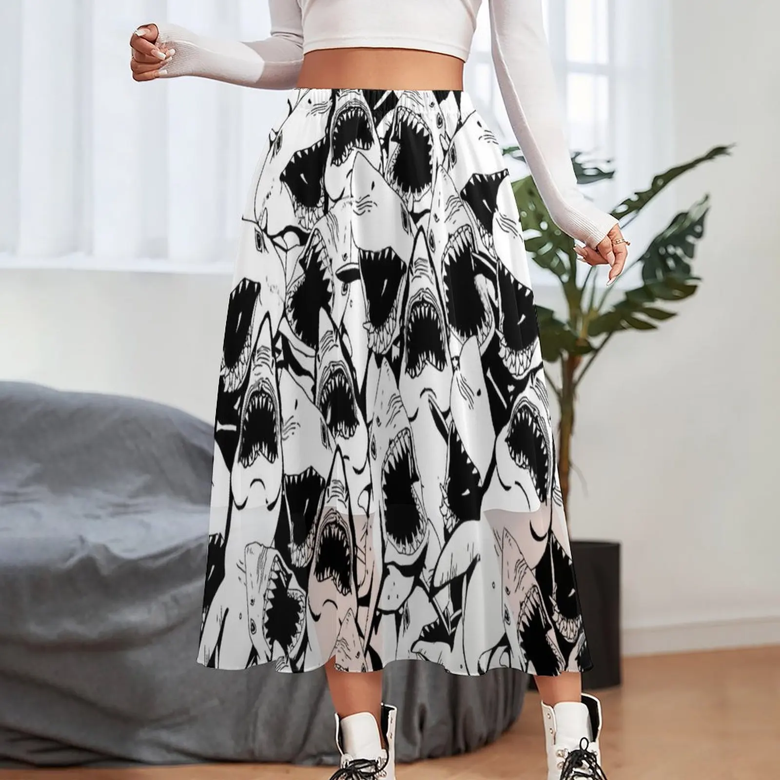 Great White Sharks Skirt Black and White Streetwear Long Skirts Cute A-line Skirt Women Custom Oversize Clothes